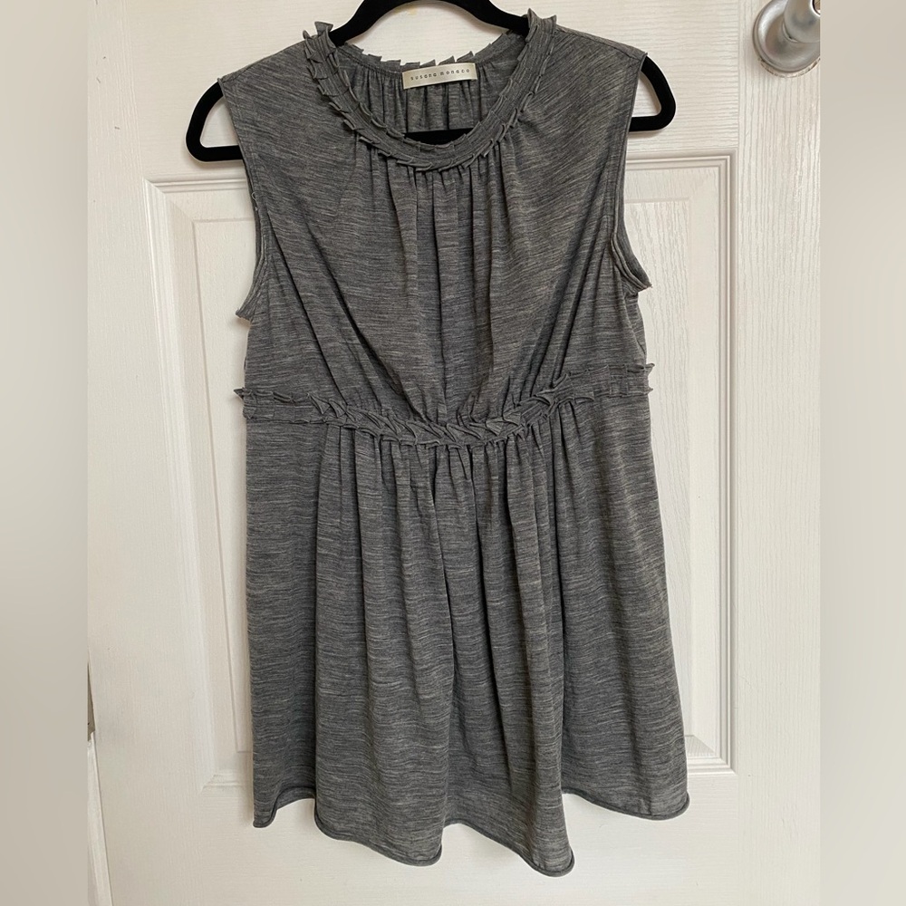Susana Monaco Women's Large Tunic Top Gray Pleated Empire Waist Wool Blend